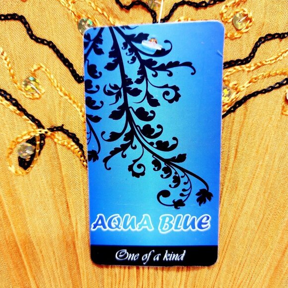 Handmade Aqua Blue Tie-Dye Caftan Top Beaded Flowy Draped Design One Size Fits - Picture 4 of 9